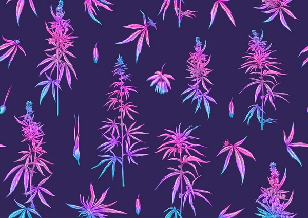 Chanvre, Cannabis motif sans couture, fond . — Image vectorielle