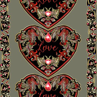 Nakışlı aşk kalp şeklinde bir yama.