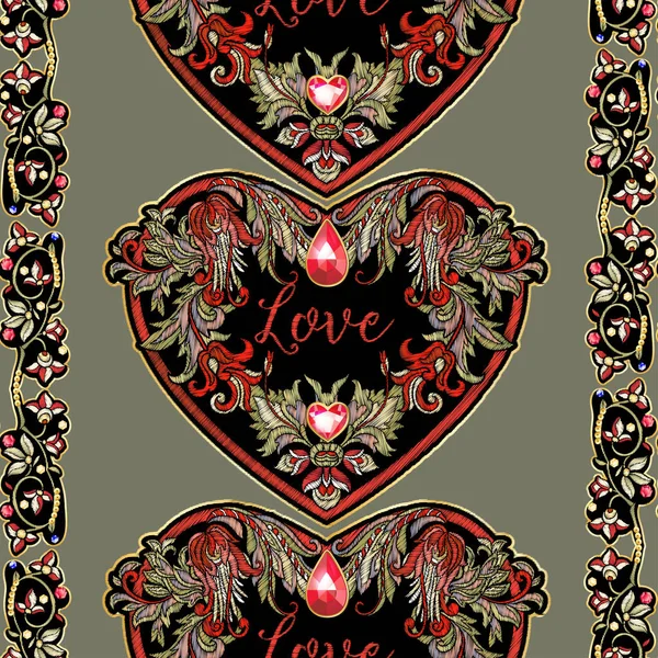 Вышитый пластырь любви в форме сердца — стоковый вектор