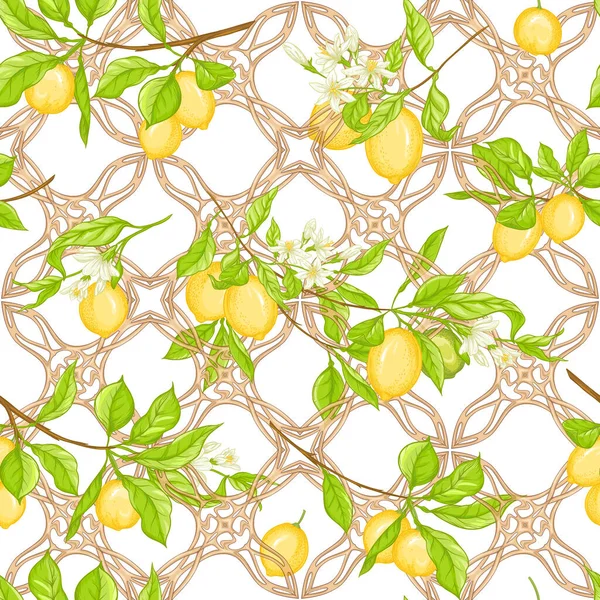 Lemon tree branch with lemons seamless pattern — Stock Vector