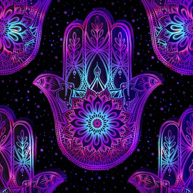 Süslü el çizimi hamsa ile pürüzsüz desen.