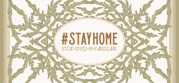 Slogan, hashtag resta a casa Stop COVID-19-pandemia segno — Vettoriale Stock