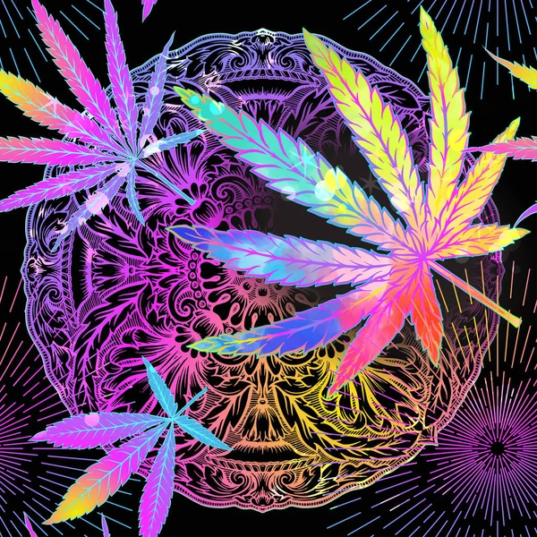 Cannabis daun pola mulus, latar belakang. - Stok Vektor