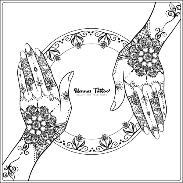 伝統的なインドのヘナの入れ墨と手. — ストックベクタ