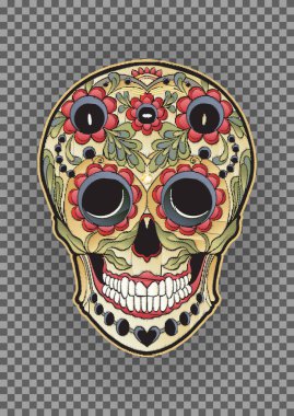 Çiçek desenli insan kafatasıyla işlenmiş bir yama.