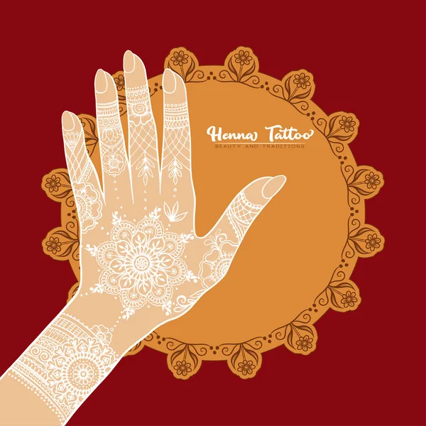 Manos con tatuaje tradicional de henna india . — Vector de stock