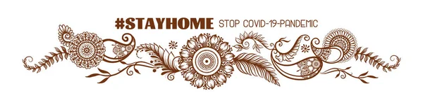 Eslogan, hashtag quedarse en casa Stop COVID-19-pandemic sign — Vector de stock