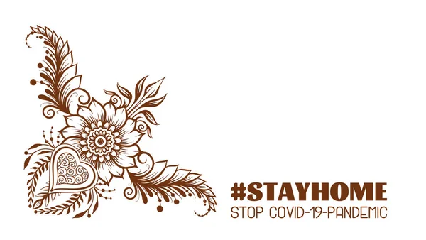 Slogan, hashtag resta a casa Stop COVID-19-pandemia segno — Vettoriale Stock