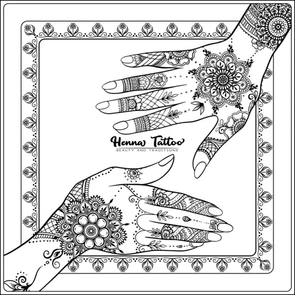 Manos con tatuaje tradicional de henna india . — Vector de stock