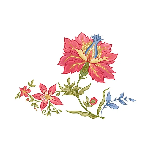 Λουλούδια φαντασίας σε ρετρό, vintage, jacobean κέντημα στυλ — Διανυσματικό Αρχείο