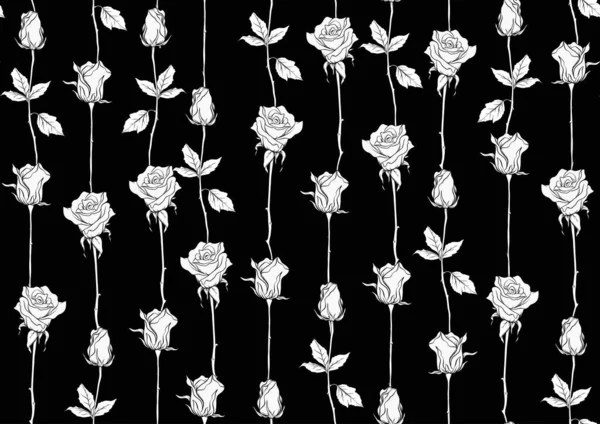 Black and white roses seamless pattern, background. — Stock Vector