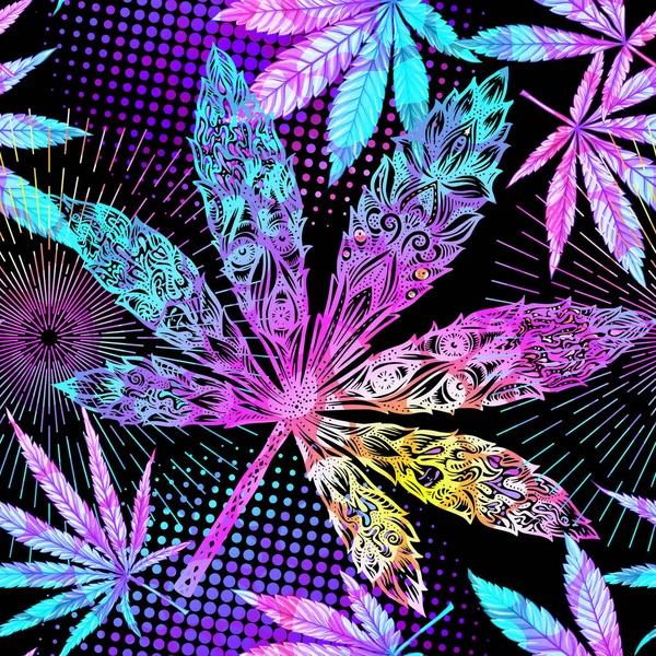 Cannabis blad sömlös mönster, bakgrund. — Stock vektor