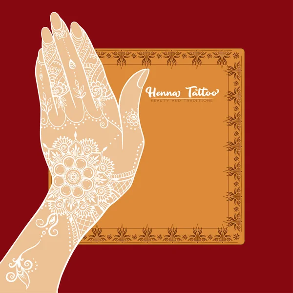 Manos con tatuaje tradicional de henna india . — Vector de stock