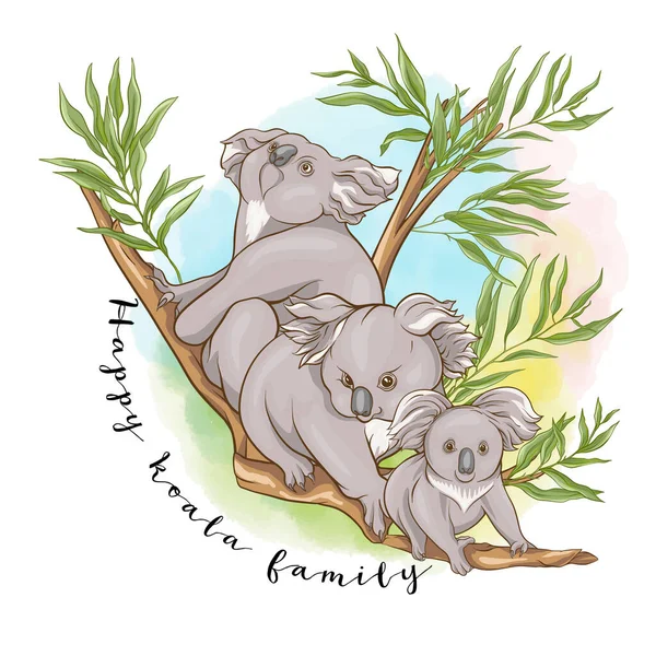 Feliz familia koala. Clip art, diseño de plantilla — Vector de stock