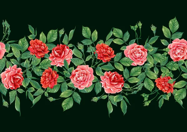 Padrão sem costura com flores de rosas vermelhas —  Vetores de Stock