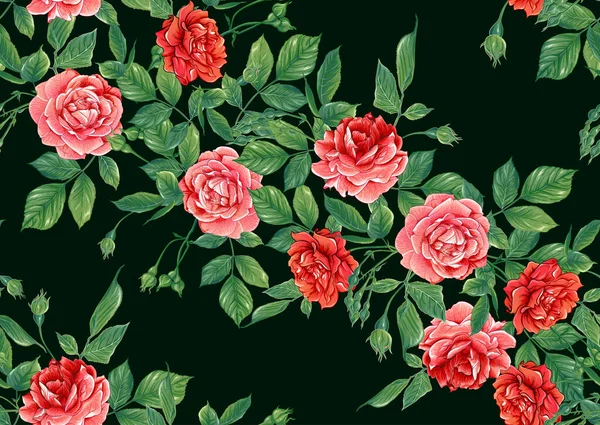 Kırmızı gül çiçekleri ile kusursuz desen — Stok Vektör
