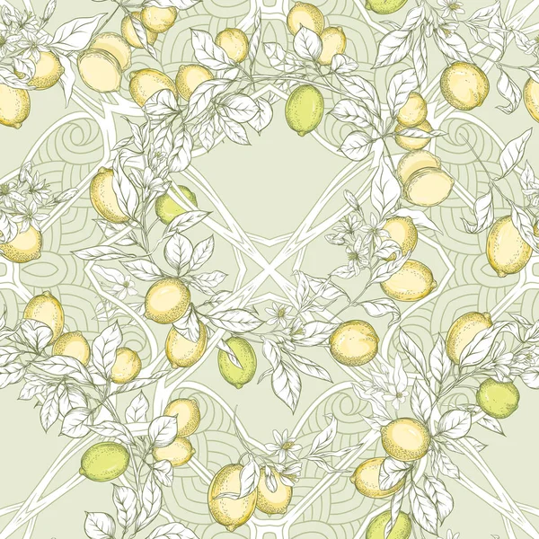 Ramo de árvore de limão com padrão sem emenda de limões —  Vetores de Stock