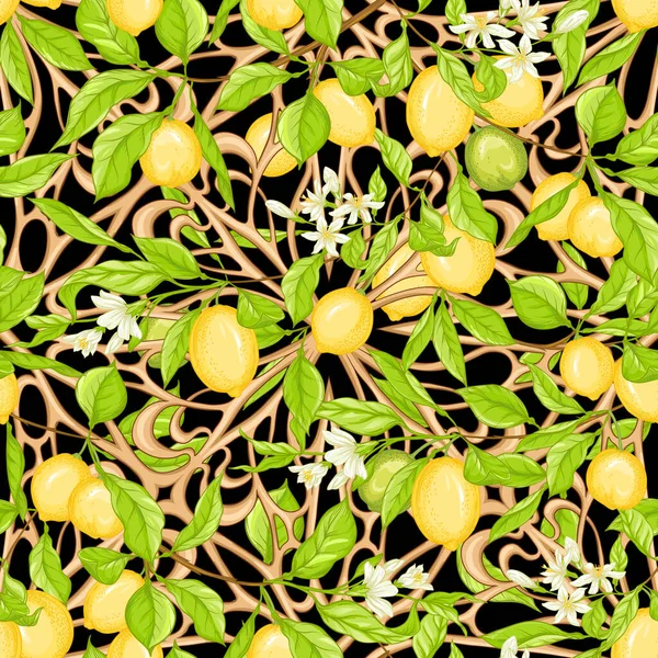 Citronträd gren med citroner sömlös mönster — Stock vektor