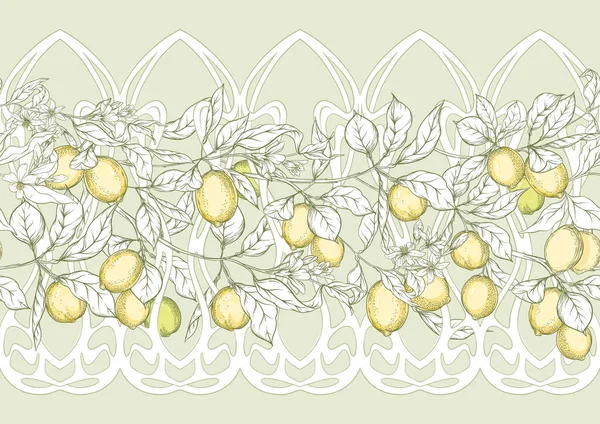 Ramo de árvore de limão com padrão sem emenda de limões —  Vetores de Stock