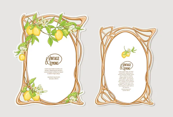 Set of frames in art nouveau style with lemon — Stock Vector