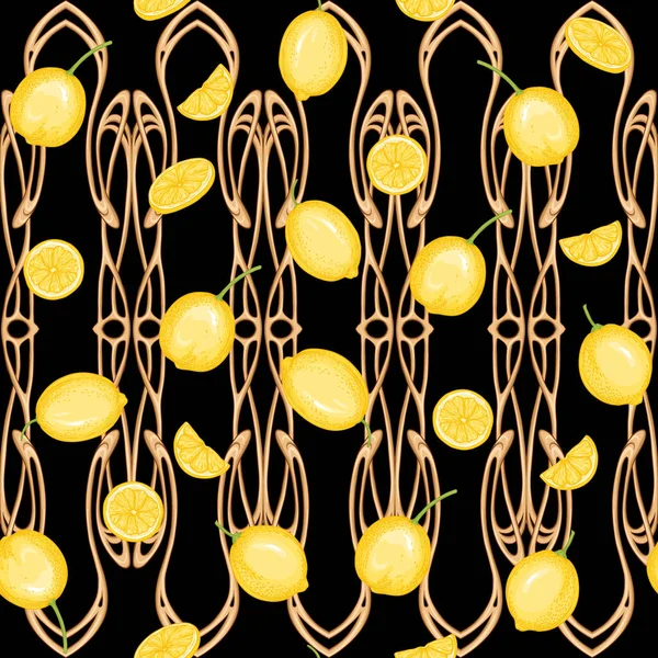 Citroenboom tak met citroenen naadloos patroon — Stockvector