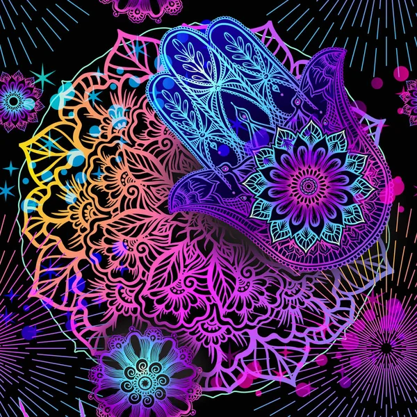 Model fără sudură cu hamsa ornată trasă de mână . — Vector de stoc