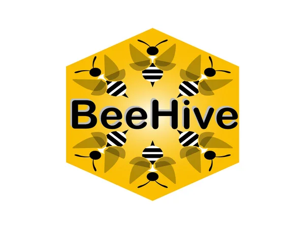 Beehive bees fly in a hexagon for logo design illustration on white background