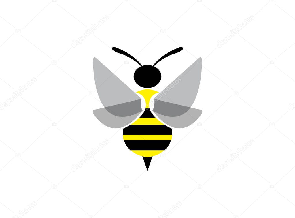 Bee open wings and fly for logo design illustration on white background