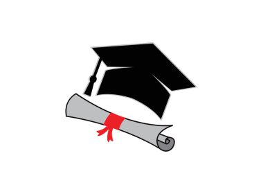 Mezuniyet şapkası, diploma simgesi tasarımı resimleme beyaz arkaplanda izole edilmiş