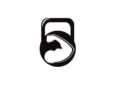 Kol pazısı güçlü bir el kettlebell simgesi logo tasarımı beyaz arkaplan üzerinde illüstrasyon