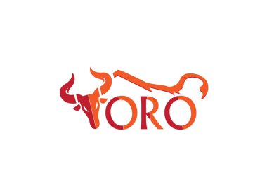 Toro kafası kırmızı-turuncu stilize edilmiş alfabe logosu beyaz arka planda boğa tasarımı çizimi