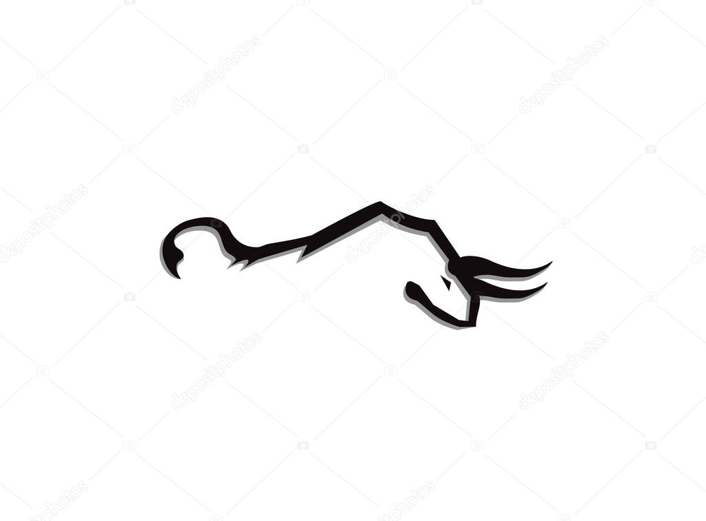 Bull attacks stylized logo black design illustration on white  background