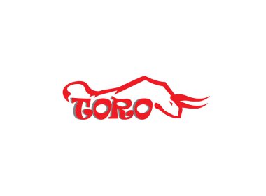 Toro beyaz arkaplanda kırmızı stilize edilmiş alfabe logosuna saldırıyor