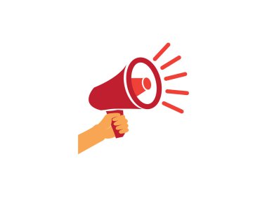 El megafonu ya da hoparlör kırmızı amplifikatör logosu tasarımı beyaz arkaplanda resimleme