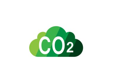 Beyaz arkaplanda logo tasarımı çizimi için yeşil bulutlu bir co2 simgesi
