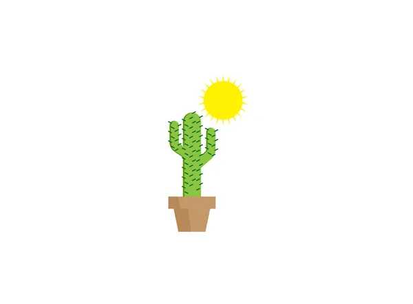 Albero Cactus Nel Vaso Con Logo Del Vaso Sole Disegno — Foto Stock