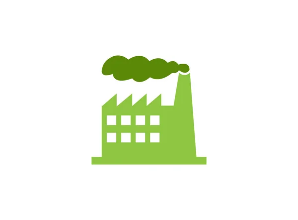 白い背景のロゴデザインイラストのための工場煙突から緑の濃い煙が出てくる — ストック写真