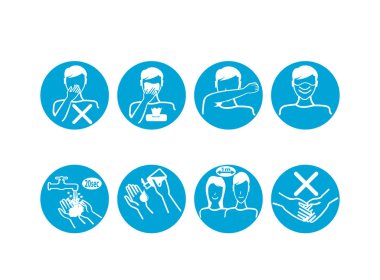 Grip Hastalığı ve Virüs ve Enfeksiyona Karşı Önleme Belirtileri. Karakterlerin Solunum Hastalığı ve Tıbbi Maske, Hapşırma İçin Doku, Aşı logosunu beyaz arka planda bir sembol çizimi haline getiren