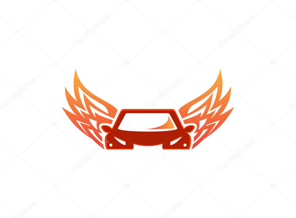 flying car design flame wings automobile icon symbol illustration on a white background
