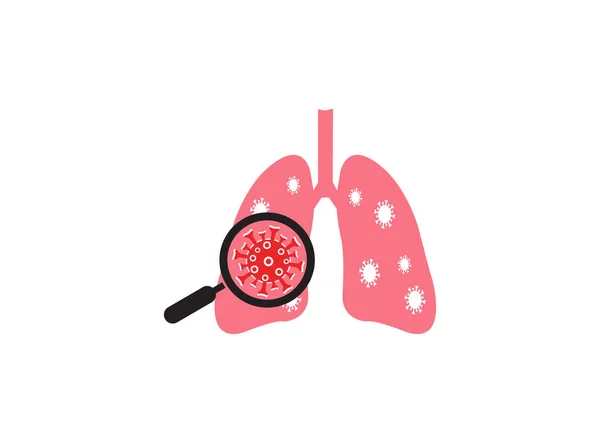 ウイルスや細菌感染人間の肺 肺疾患 拡大鏡は肺ウイルスを検出します 白い背景に隔離されたデザイン — ストック写真