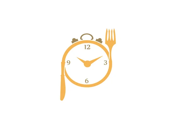 clock in a plate food with fork and knife design, diet concept symbol, time organization for daily meals flat illustration on a white background