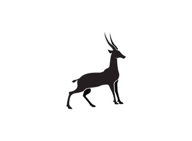 Gazelle silhouette black antelope. Ghazal vector stand side view illustration isolated on white background clipart