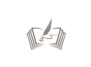 Beyaz arkaplanda logo tasarımı çizimi için açık bir kitap olan Feder Buch üzerine Qill yazıları