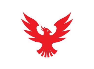 Phoenix uçan kuş vektörü, kırmızı kartal açık kanat Logo tasarımı Beyaz zemin üzerinde Vektör çizimi