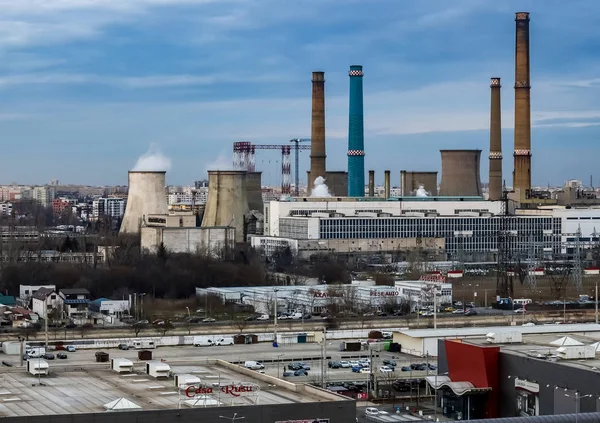 Bucharest Romania January 2020 Chimneys Cet Sud Power Plant Which — 图库照片