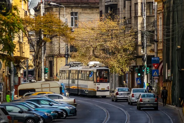 Bucarest Rumania Octubre 2018 Tranvía Rumano Corre Línea Calle Calea — Foto de Stock