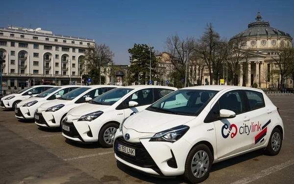 Bucharest Румунія Березня 2020 Кілька Гібридних Автомобілів Toyota Yaris Належать — стокове фото