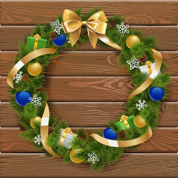Couronne de Noël vectorielle sur panneau en bois 6 — Image vectorielle