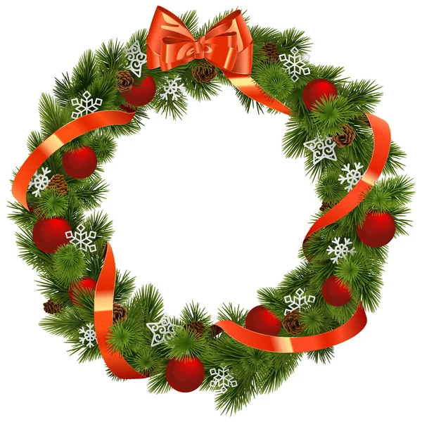 Vector Christmas Wreath with Red Decorations — Stock Vector