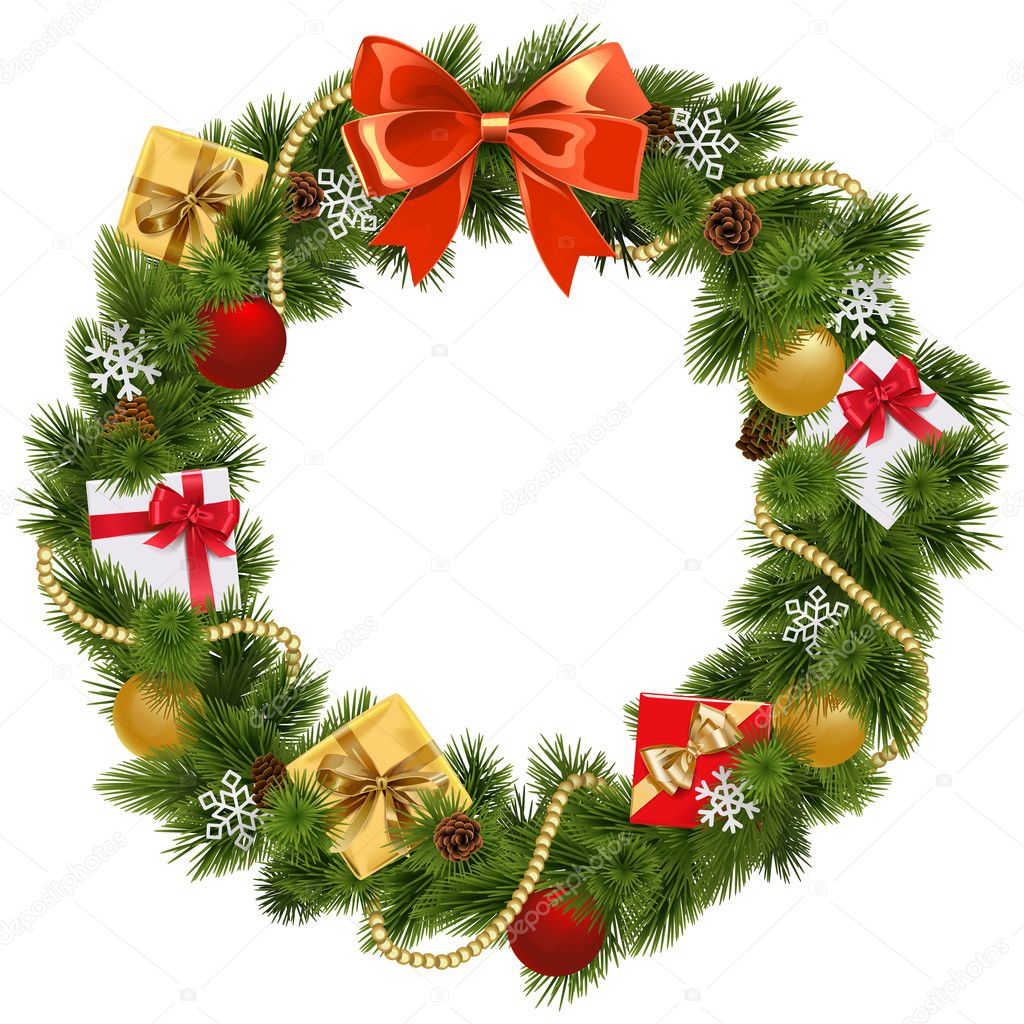 Vector Christmas Wreath with Red Bow